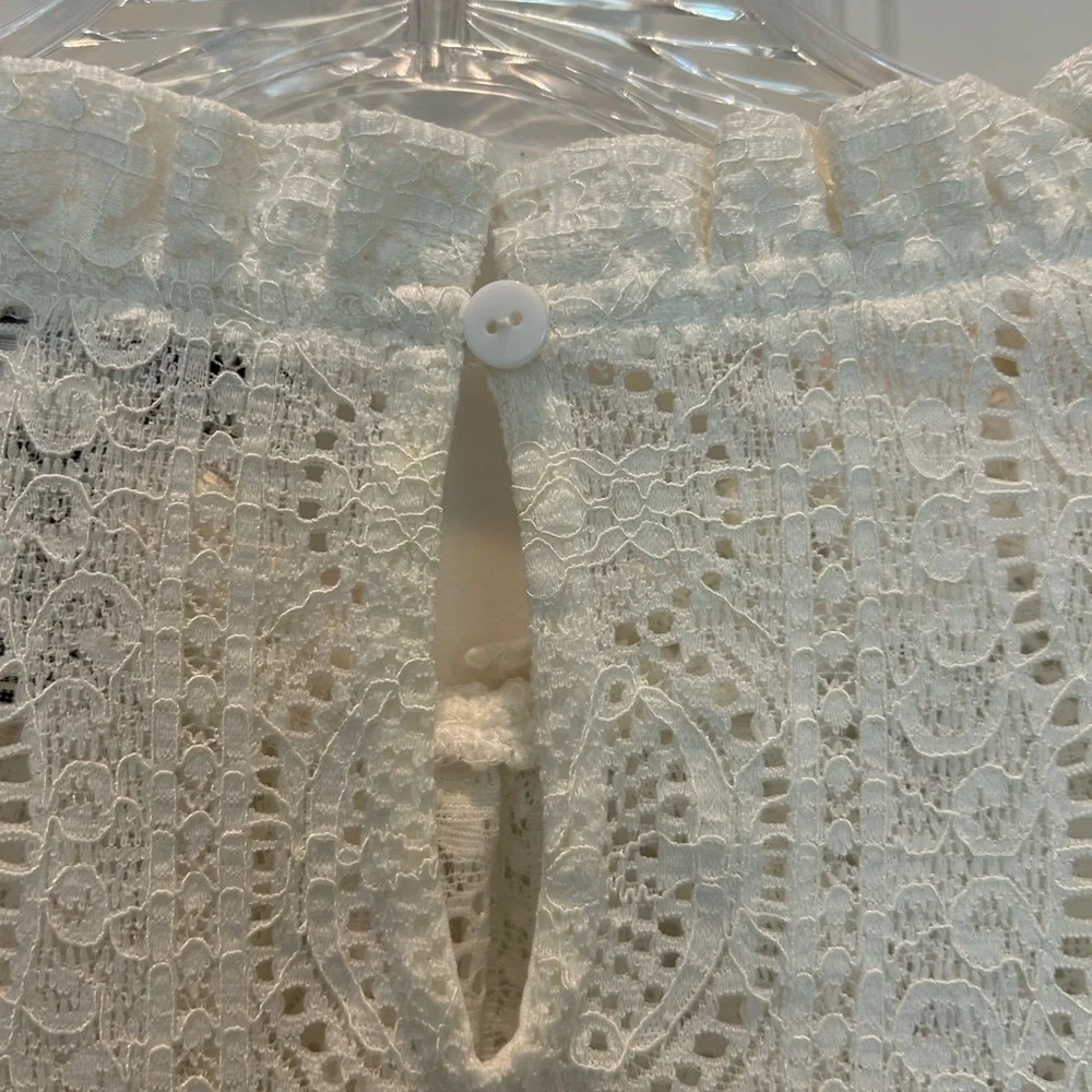 Anthropologie Flying Tomato lace mock neck puff sleeve top NWOT